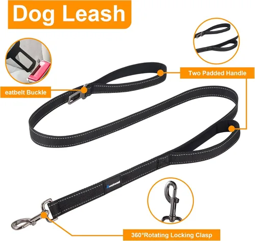 Vista 4 de Annchwool Juego de collar ajustable para perro y correa de 5 pies con hebilla de metal resistente, cómodo forro reflectante y doble asa para perros