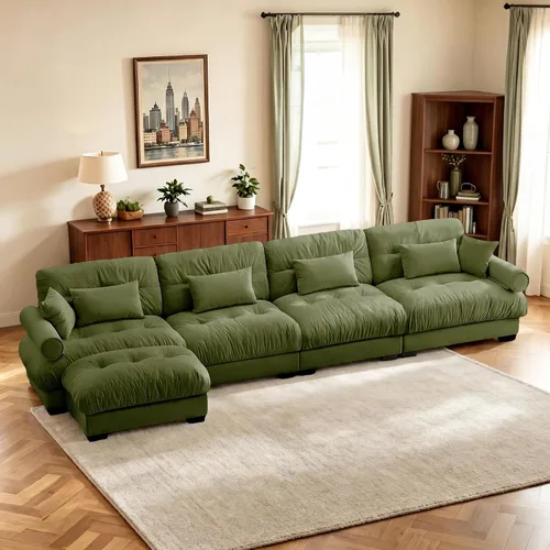 Vista 9 de Sofá biplaza de 93.7 pulgadas, sofá modular de 2 plazas, sofás seccionales grandes de color beige y blanco para sala de estar, juego de sofá