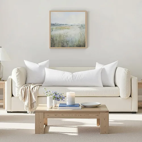 Vista 3 de MIULEE Juego de 1 almohada decorativa de 14 x 36 pulgadas, almohada de tela de algodón de plumón y plumas, relleno rectangular para sofá, sala