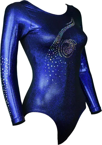 Vista 2 de Look-It Activewear Leotardo de manga larga azul medianoche para niñas y mujeres