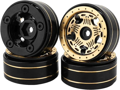 Vista 3 de Llantas de rueda de latón Beadlock 1.0 de 4 piezas para TRX4M SCX24 FCX24 1/24 1/18 RC Crawler, 42g/pieza (forma de estrella)