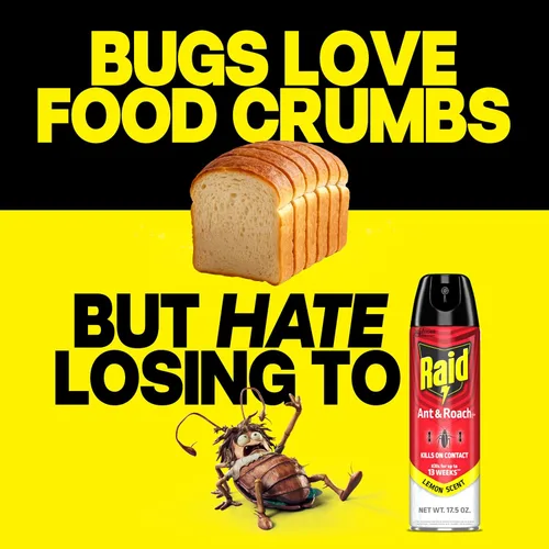 Vista 5 de Raid Ant & Roach Killer Spray para insectos enumerados, sigue matando durante semanas, aroma a limón, 17.5 onzas