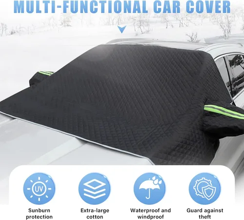 Vista 3 de Dickno Cubierta de nieve para parabrisas de automóvil, protector magnético de 5 capas para parabrisas con cubiertas de espejo lateral, accesorios