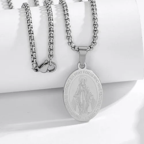 Vista 7 de Collar de San Miguel, San MiguelVirgen MaríaRafaelJudeCristóbalBenedictoJoséPatrickFranciscoFlorianThomasAnthony, acero inoxidable, 24