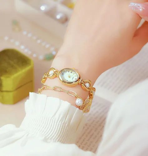 Vista 7 de ADSBIAOYE Elegante reloj de vestir para mujer con perla de moda, reloj de esfera ovalada, pulsera de regalo para mujer, reloj analógico impermeable
