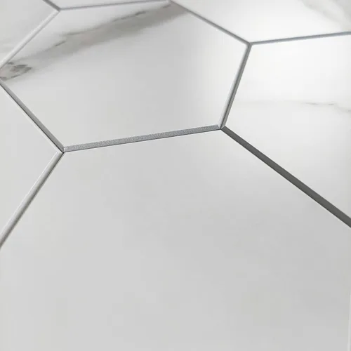 Vista 6 de COLAMO Azulejos hexagonales de piedra de Carrara blanca sintética para salpicaduras de cocina, azulejos adhesivos para decoración interior, mosaico