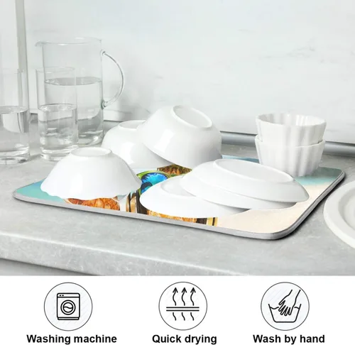 Vista 7 de Tapete de secado de platos de piña de verano divertido para decoración de fregadero de cocina, 16 x 18 pulgadas, tapete escurridor de platos junto