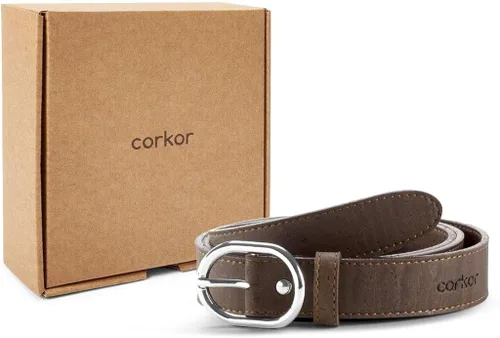 Vista 4 de Corkor Cinturón de corcho para mujer, cuero vegano, cinturón ajustable, negro, 0.984in de ancho