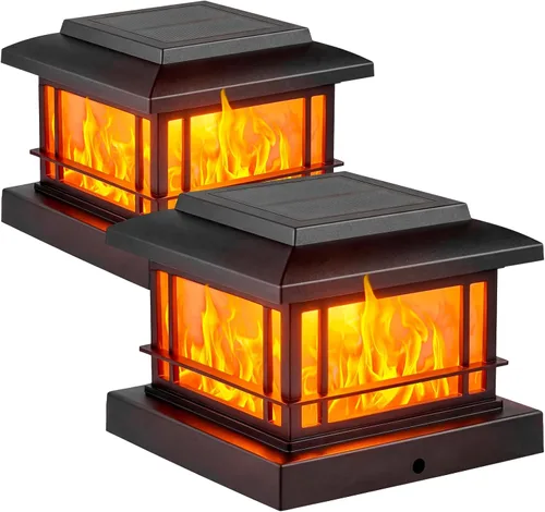 Vista 17 de JOFIOS Luces solares de llama parpadeante para exteriores, luces de poste negras con 3 temperaturas de color, se adapta a postes de madera/vinilo