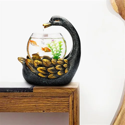 Vista 5 de SUNESA Fuente de agua de mesa, fuente de agua de mesa, pequeño paisaje, circulante, decoración de cisne, acuario, decoración de agua, para oficina