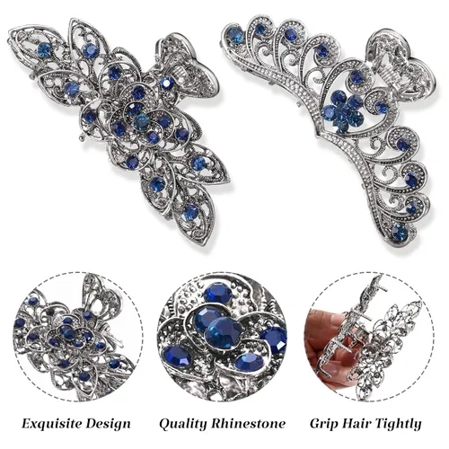 Vista 2 de Chuangdi 4 pinzas para el cabello con diamantes de imitación de cristal vintage, pinza de metal con diamantes de imitación brillantes con purpurina
