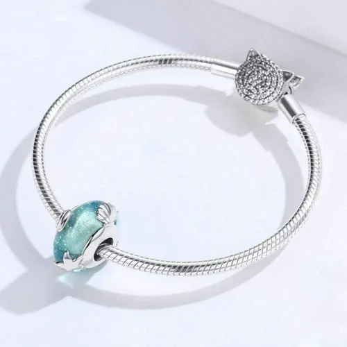 Vista 2 de Abalorios de cristal de Murano genuino para pulseras de plata de ley 925 original núcleo azul burbujas rosas abalorios para pulseras Pandora