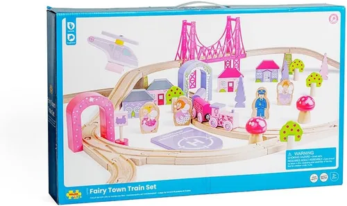 Vista 10 de Bigjigs Rail Fairy Town - Juego de tren de madera Juguete ferroviario para niños a partir de 3 años Pista de madera con modelo de aldea