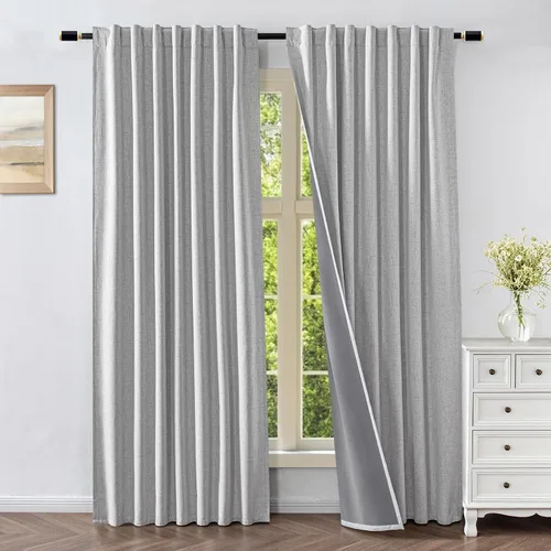 Vista 31 de Cortinas opacas para sala de estar, cortinas 100% opacas de 90 pulgadas de largo, juego de 2 paneles de 2 paneles, con aislamiento térmico, pestaña