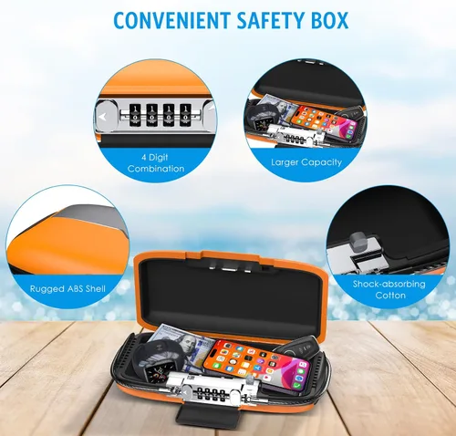 Vista 4 de AMIR Caja de seguridad portátil con combinación de 4 dígitos con cerradura de seguridad, impermeable, antirrobo, pequeña caja de seguridad