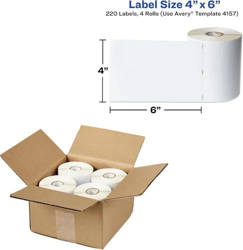 Vista 9 de Avery Direct Thermal Shipping Labels, 4" x 6", White, Comparable to DYMO 1744907, 1 Roll of Labels, 220 Total (4156) (Pack of 6)