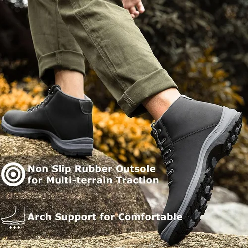 Vista 5 de Botas de senderismo ligeras para hombre, resistentes al agua, de tobillo medio, para trabajo, casual, senderismo, senderismo, exteriores
