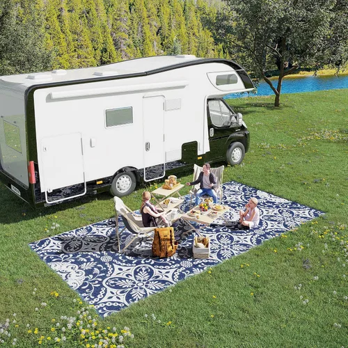 Vista 41 de Outsunny Alfombra de exterior para patio impermeable 9' x 18' rombo negro y Borde rombo negro y gris