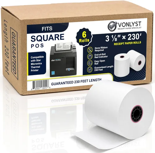 Vista 8 de Rollo de papel para recibos 3 1/8 x 230 para Square Register y sistema Square POS conectado a la impresora térmica Star Micronics