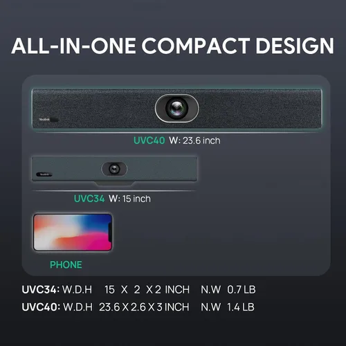 Vista 9 de Yealink UVC40-BYOD - Cámara de videoconferencia USB 4K 60FPS, certificado Teams Zoom, cámara web gran angular de 133° con 8 micrófonos y altavoces