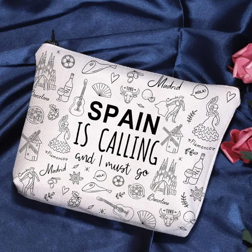 Vista 5 de POFULL España Regalo de viaje familiar España está llamando y debo ir bolsa de cosméticos Regalo de luna de miel española, España llama bolsa