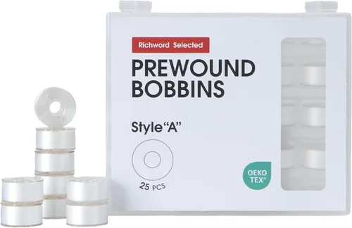 Vista 12 de Poolin Bobinas preenrolladas Richword Selected 144 piezas (clase 15) tamaño A de plástico, 70D/2 (60WT) hilo de bobina de poliéster para máquina