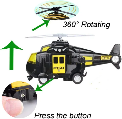Vista 4 de OMGTOY Helicóptero militar, avión de la fuerza aérea de juguete con cesta colgante luces y sonidos para niños (negro)