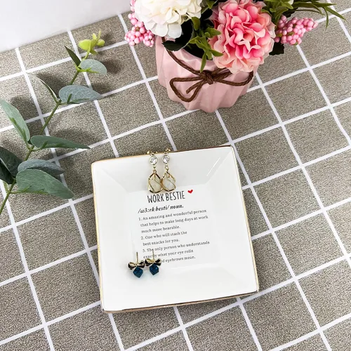 Vista 3 de XJF Work Bestie - Plato de cerámica para joyas, regalos de trabajo para mujeres, regalos de agradecimiento para compañeros de trabajo, regalo