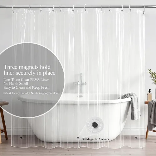 Vista 6 de 3 in 1 Waffle Shower Curtain Set with PEVA Liner 72Wx72H Navy Blue Azul marino