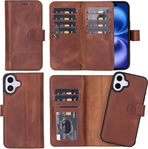 Vista 61 de HARDISTON Funda de piel auténtica de alta calidad hecha a mano para iPhone 7/8 / SE doble folio tarjetero - Funda magnética desmontable - Soporte