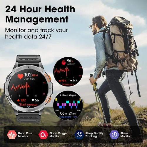 Vista 4 de Smart Watch for Men with GPS, 1.43" AMOLED Bluetooth Calls Military Watch