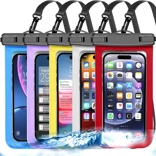 Vista 11 de Paquete de 5 bolsas impermeables universales para teléfono de hasta 8.3 pulgadas, bolsa seca impermeable para teléfono, nivel de protección: IP68