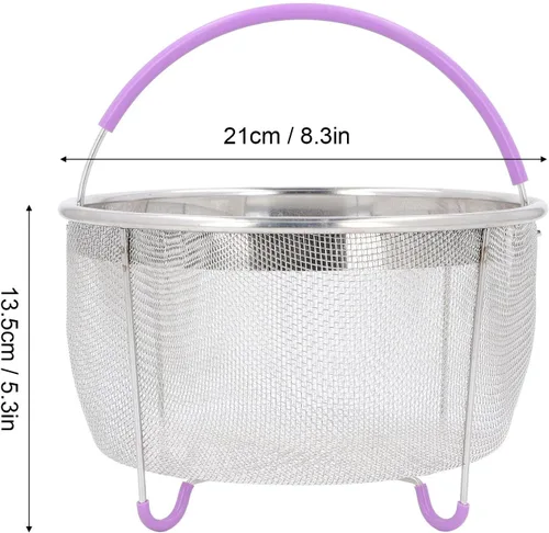 Vista 3 de Cesta de vapor, cesta de vapor de malla de acero inoxidable e inserto con asa, para accesorios de ollas instantáneas de 6 cuartos de galón, ollas IP