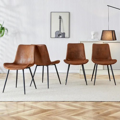 Vista 9 de gopop Juego de 4 sillas de comedor, modernas sillas de comedor de cocina, sillas laterales tapizadas para comedor en piel sintética, respaldos