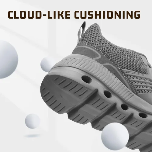 Vista 5 de Zapatos deportivos con punta de acero para hombres y mujeres, ligeros, con amortiguación de aire, zapatos de seguridad transpirables con puntera