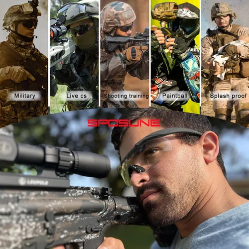 Vista 3 de SPOSUNE Anteojos de disparo para hombre con funda, resistentes a los impactos con 3 lentes, gafas de seguridad antivaho para hombres y mujeres