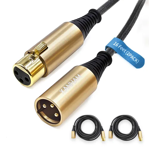 Vista 9 de Cable XLR de 3.3 pies/3.3 ft de micrófono de 3 pines hembra a macho, cable blindado equilibrado, trenzado de fibra con cable de micrófono de cobre