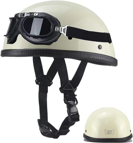 Vista 10 de Casco retro para jóvenes y adultos, casco clásico, medio casco, casco de motocicleta de perfil bajo, casco abierto para hombres y mujeres, aprobado