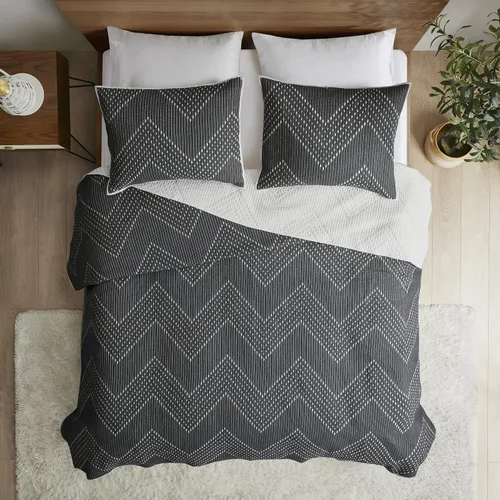 Vista 15 de Ink+Ivy Juego de edredón reversible de algodón – Funda de verano con diseño de cheurón moderno, transpirable, capa de ropa de cama ligera para todas
