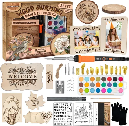 Vista 10 de K KERNOWO Kit de Quemado de Madera - 156 Piezas Kit Completo Todo-en-Uno con Pluma para Quemar Madera de Temperatura Ajustable, Regalos