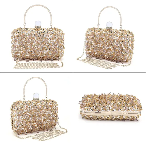 Vista 2 de UBORSE Bolso de noche con lentejuelas brillantes de diamantes de imitación para mujer, estilo vintage, con cuentas de cristal, para cóctel, fiesta