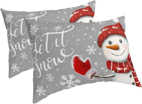 Vista 17 de Fundas de almohada de tamaño estándar de muñeco de nieve, 2 paquetes de fundas de almohada suaves para cama, fundas decorativas para sofá de cuerpo