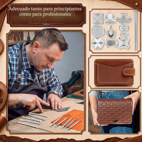 Vista 6 de Humyoun 10 piezas de herramientas de estampado de cuero, kit de sellos de cuero, herramientas para manualidades en cuero (patrón)