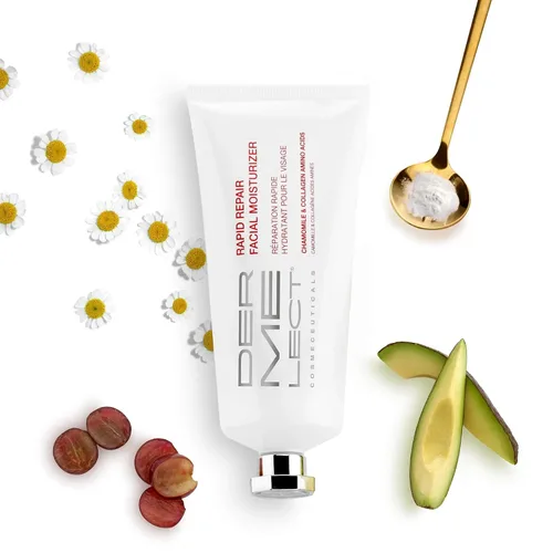 Vista 4 de Dermelect Crema hidratante facial de reparación rápida para cara, crema antienvejecimiento con manzanilla, azuleno, colágeno, aceite de aguacate