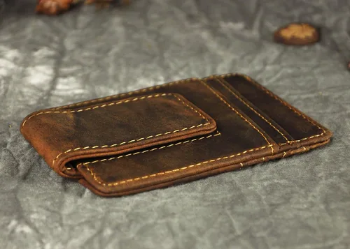 Vista 4 de Billetera de doble cara de cuero para hombre, moderna, pequeña, delgada, perfecta para tarjetas, monedas, etc. Billetera delgada y resistente