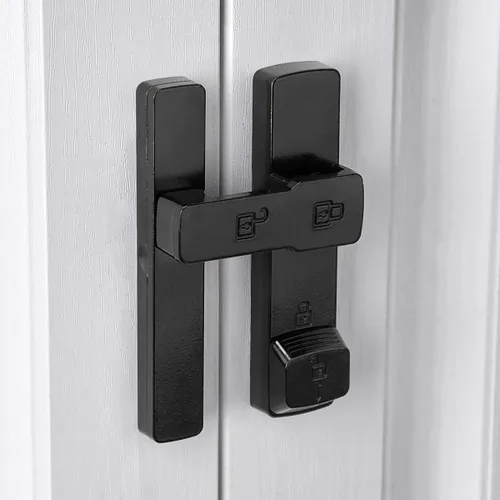Vista 4 de INIRET Cerradura de puerta de granero negra de 180 grados, cerradura de puerta abatible, cerradura de puerta de aleación de zinc, protege