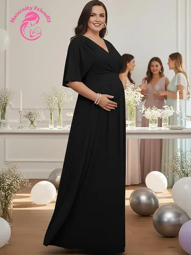 Vista 2 de KOH KOH Vestido largo plisado y modesto para mujer, para invitada de boda Negro
