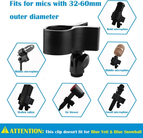 Vista 6 de Clip de micrófono grande, abrazadera de micrófono universal de alta resistencia con cabeza ajustable y ángulo de bloqueo y hilos de acero