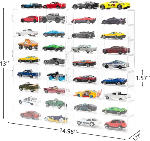 Vista 4 de Vitrina acrílica para autos de juguete y autos de caja de cerillas - 32 ranuras (extra grande)