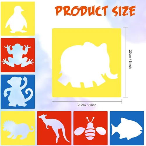 Vista 6 de 24 plantillas para niños de 3 a 5 años, coloridos animales grandes para dibujar en la pared, decoración del hogar, 8 x 8 pulgadas (estilo clásico)
